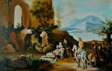 quadro di maniera paesaggio con rovine