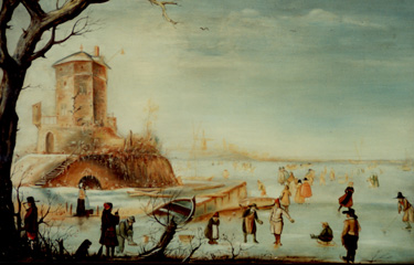 quadro di maniera paesaggio con pattinatori