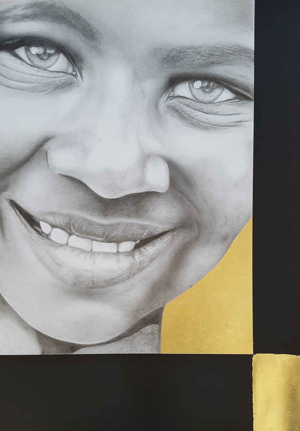 Il  sogno donato      matita  e foglia oro su cartoncino cm 82 x 59