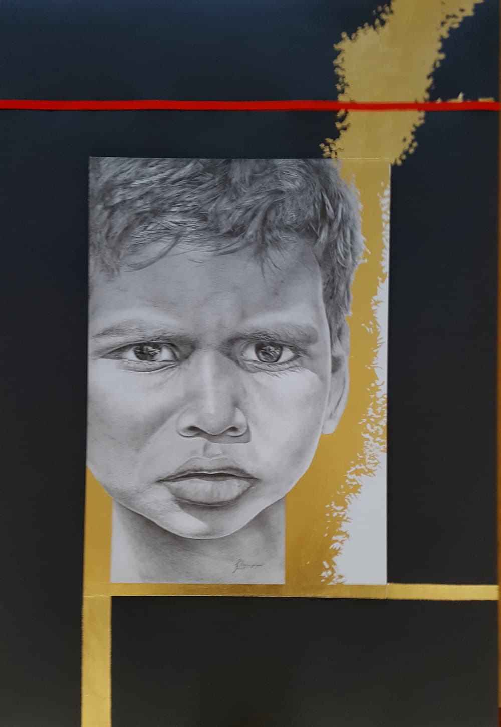 Il sogno  rubato   matita e foglia oro su carta  cm 59 x 40