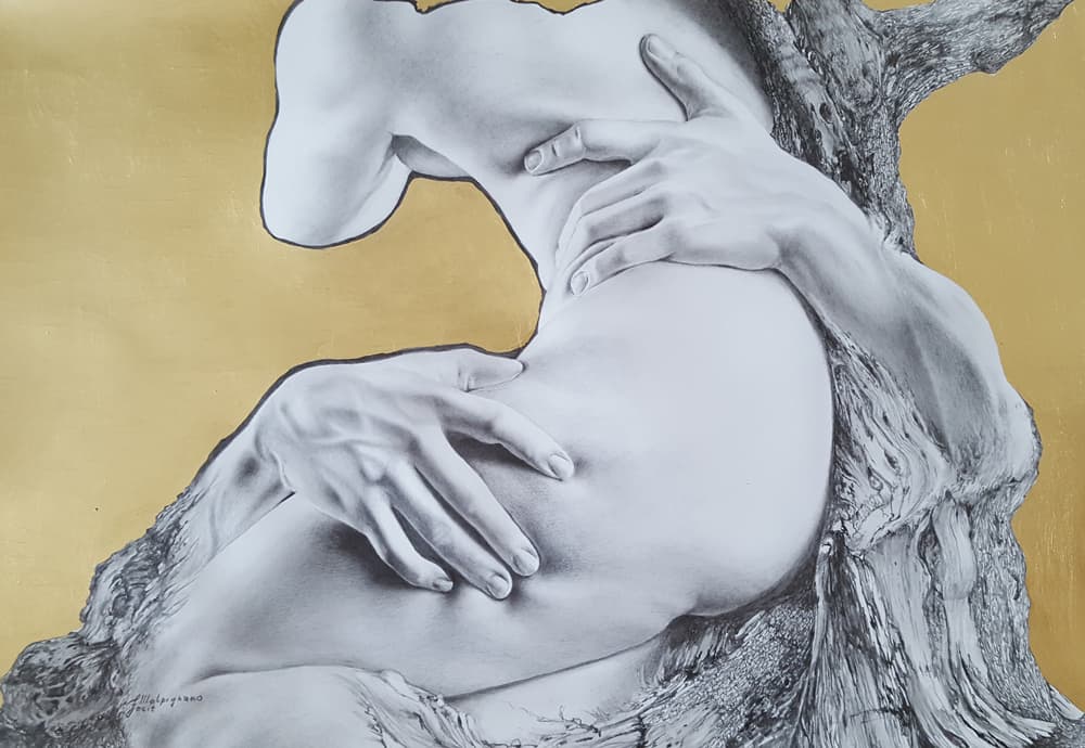 Proserpina      matita e foglia oro su cartoncino cm 46 x 32 