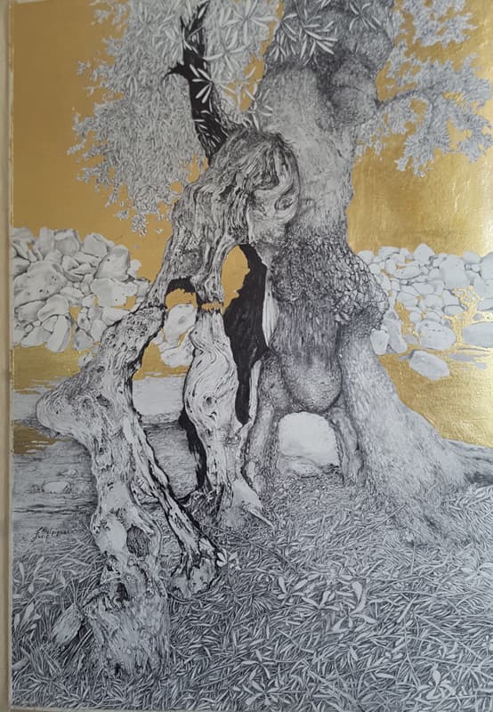 Resilienza       matita e foglia oro su carta cm 58 x 39 